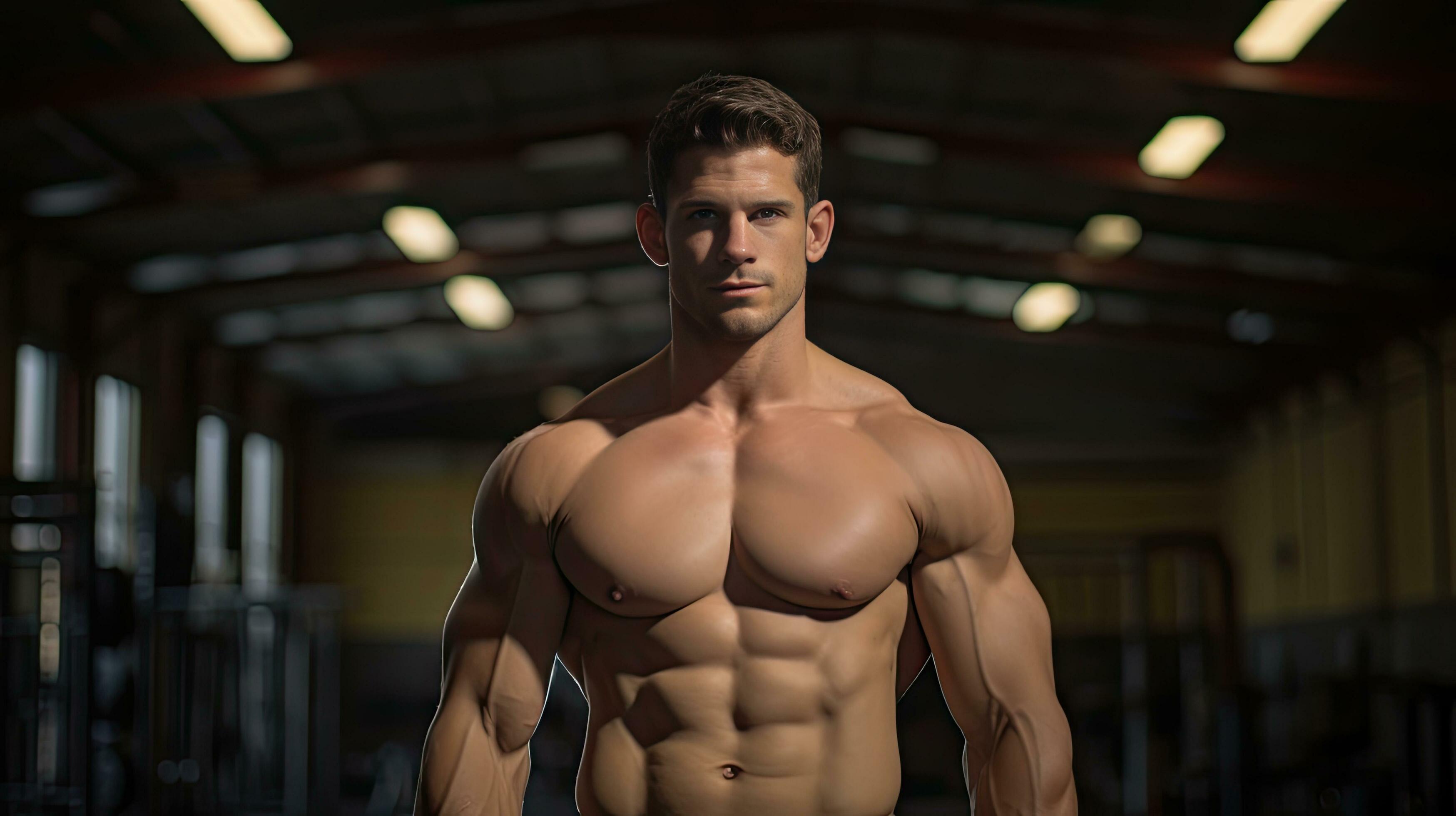 Handsome young man with strong fitness Show off your 6-pack abs in the gym.  29631744 Stock Photo at Vecteezy