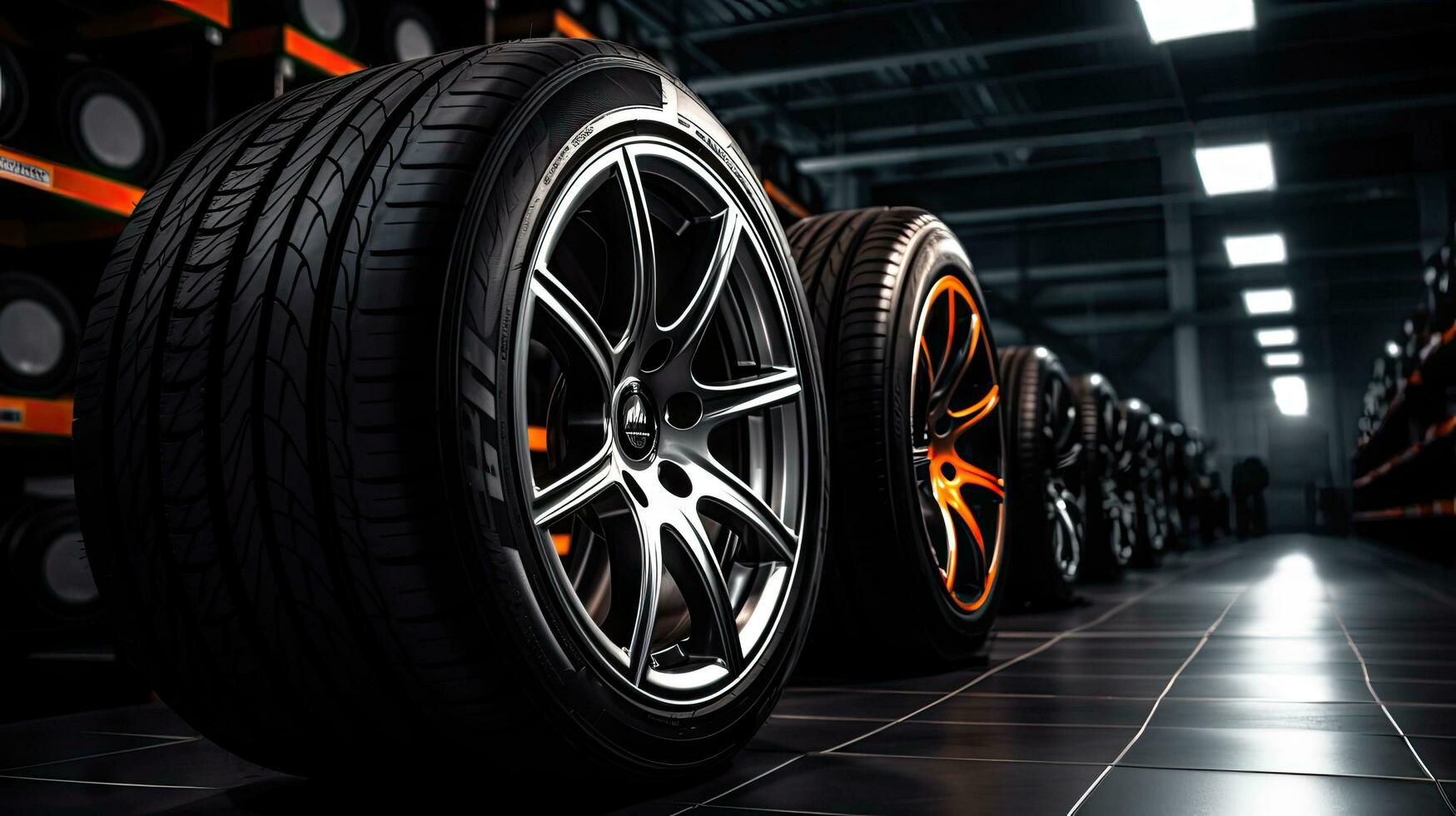 Closeup of beautiful alloy wheels of an expensive supercar. In the sports car sales center photo