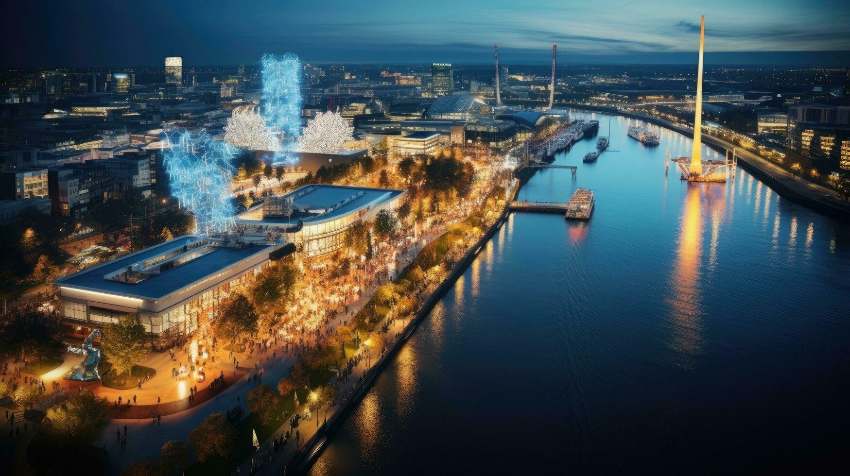 High angle view of Dusseldorf Festival Night view along the river photo