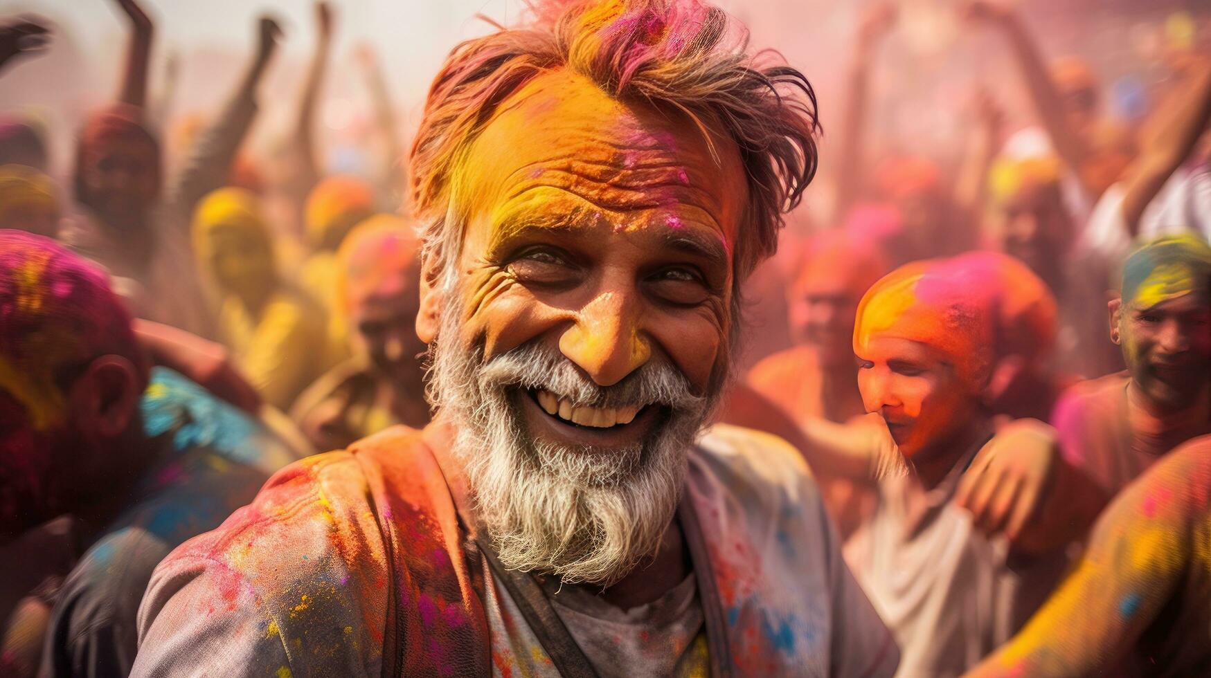 People celebrate colorful Holi festival in India, annual tourism colors, India photo