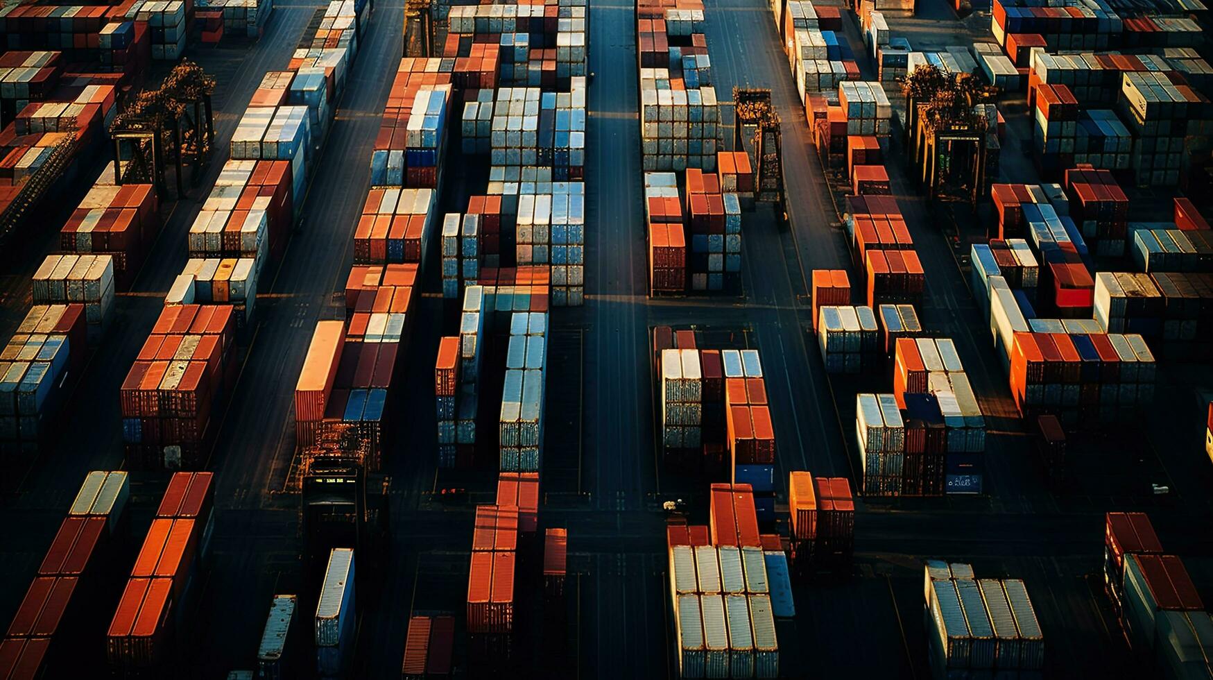 Aerial top view of ocean cargo ship with contrail in cargo transport technology export ship. photo