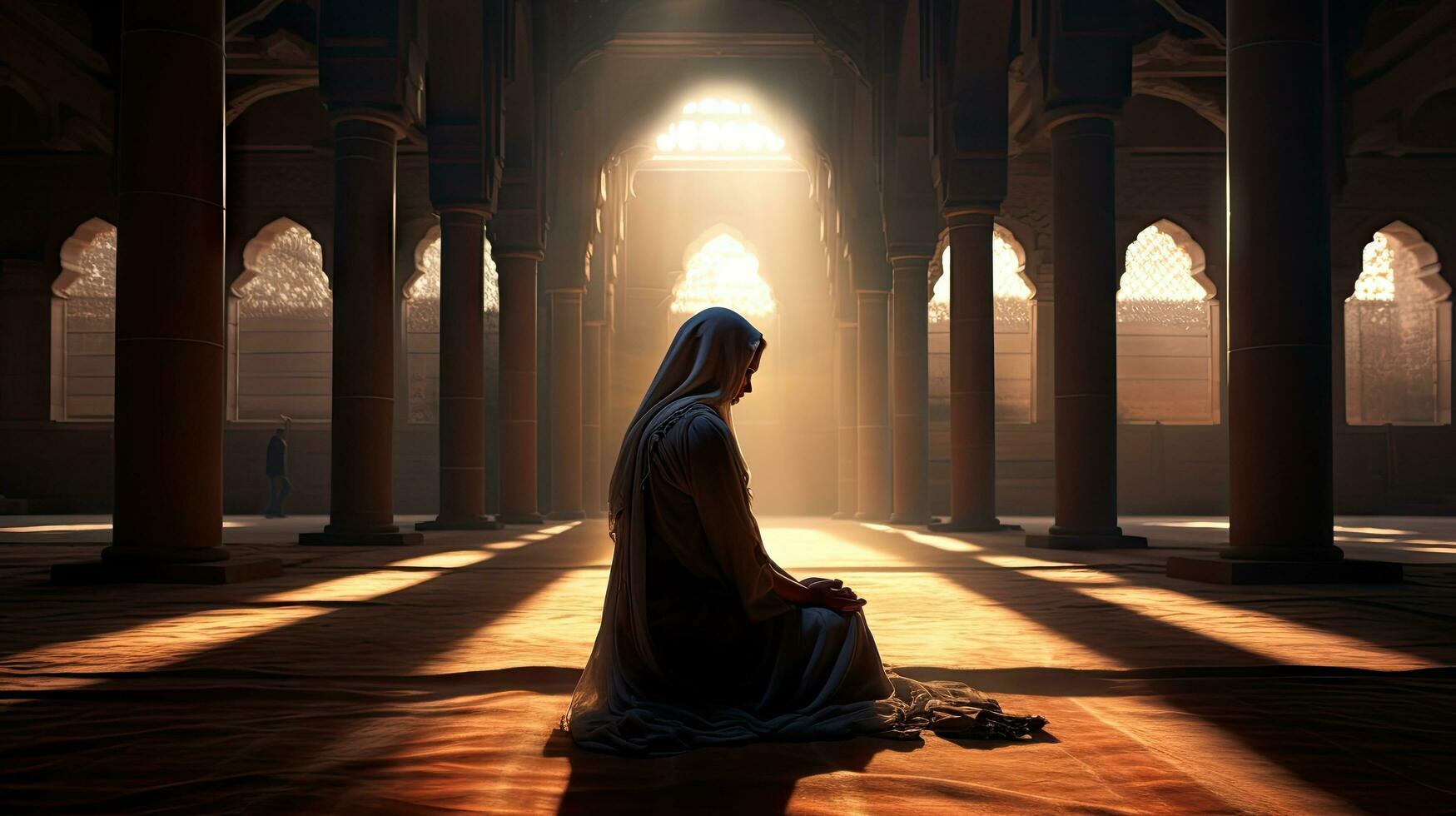 Religious Muslim woman praying in a church photo
