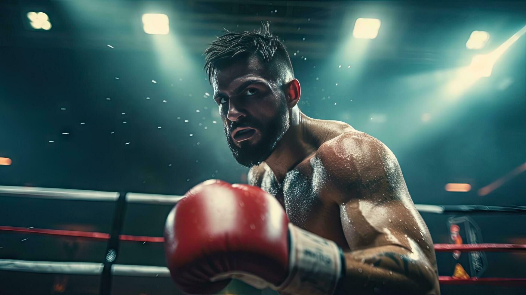 Close-up of a professional boxer fighting in a boxing ring. photo