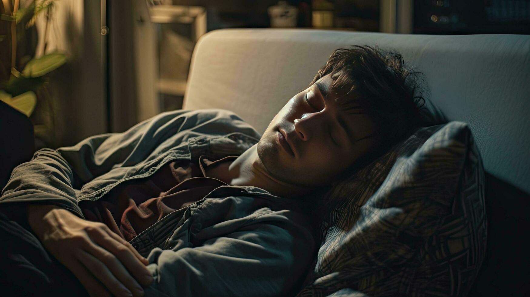 Young man sleeping on sofa at home photo