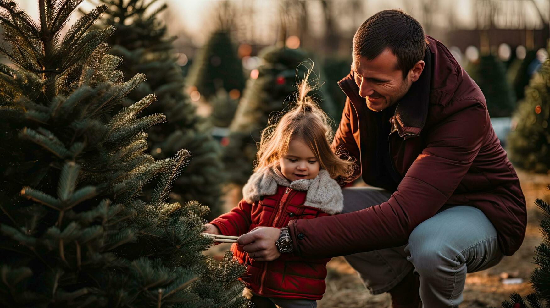 familia decorando el Navidad árbol foto