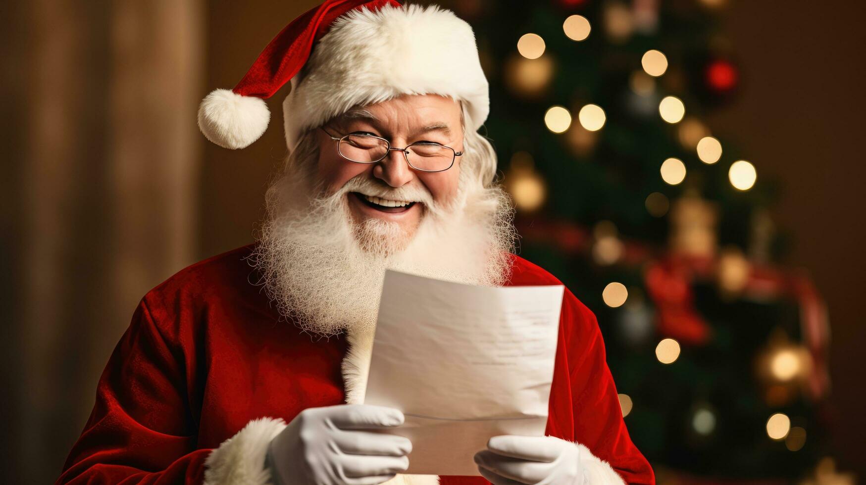Santa Claus holds a message of happiness Looking at the camera, smiling happily photo