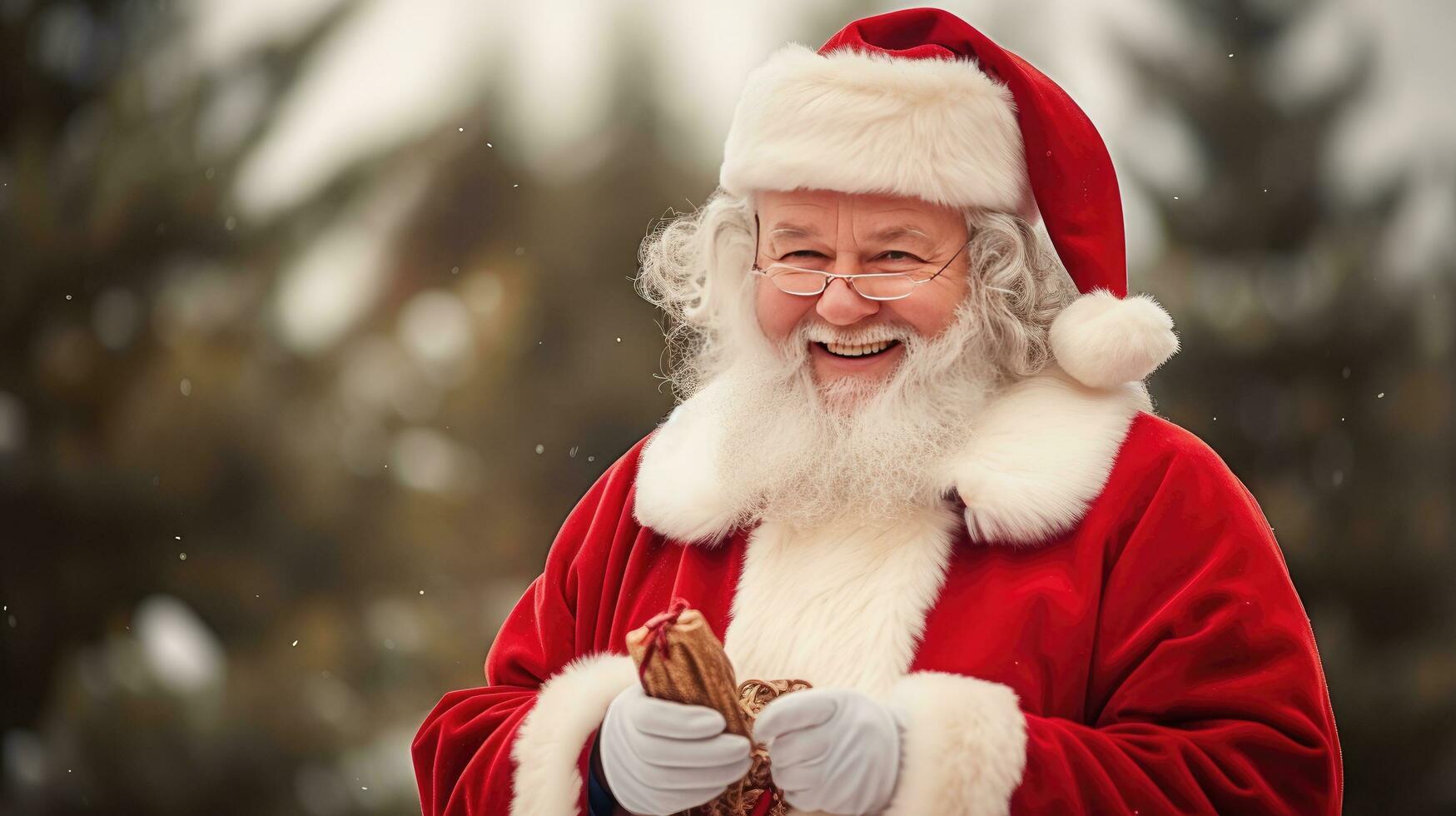 Santa Claus holds a message of happiness Looking at the camera, smiling happily photo