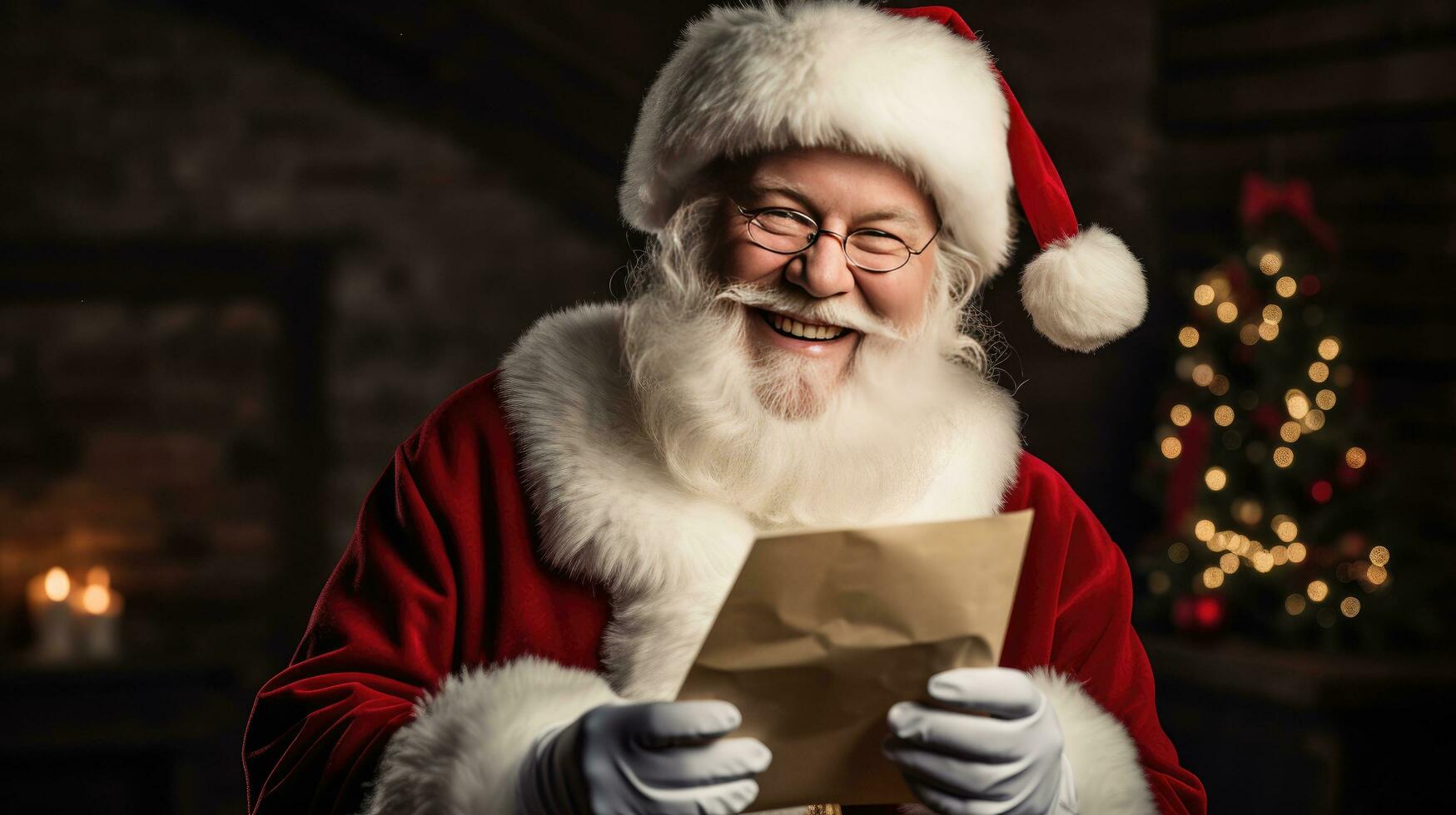 Santa Claus holds a message of happiness Looking at the camera, smiling happily photo