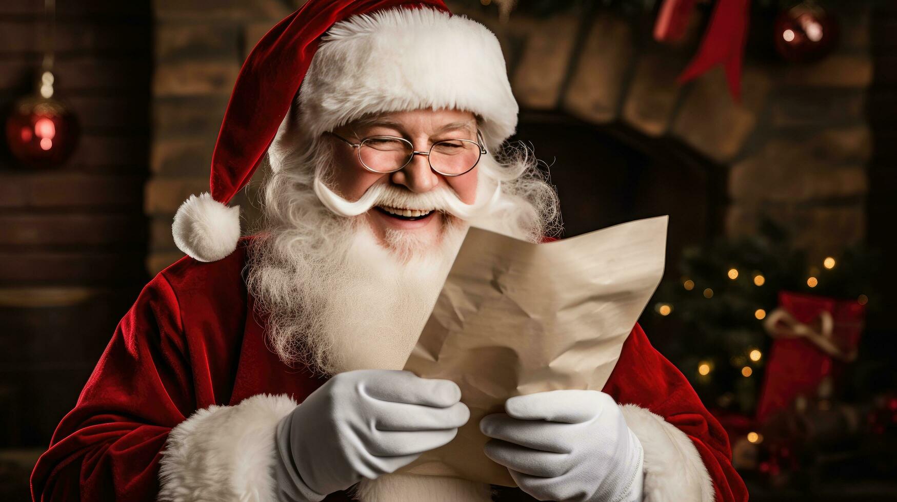 Santa Claus holds a message of happiness Looking at the camera, smiling happily photo