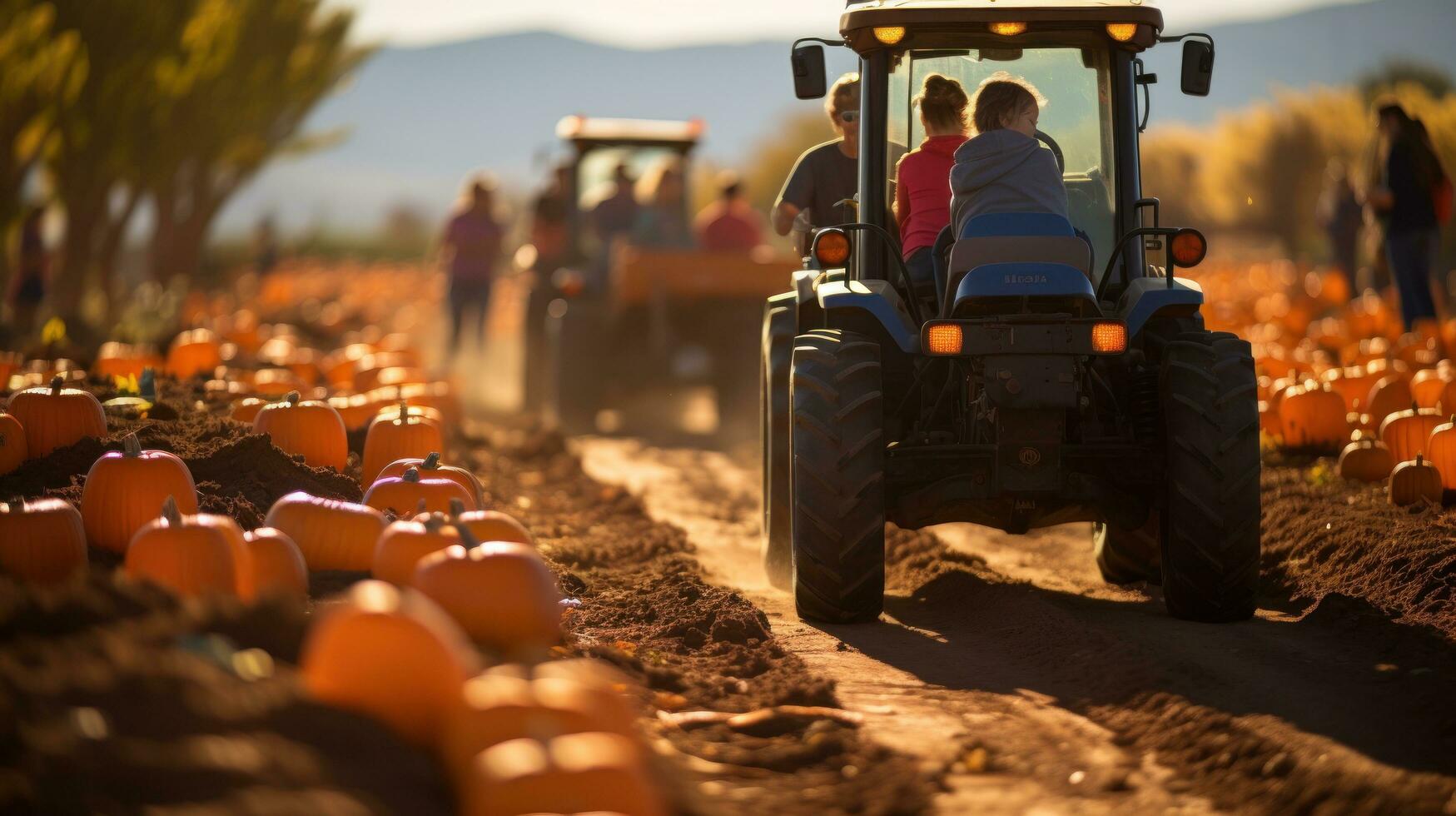 paseo en carreta mediante un calabaza parche con familia foto