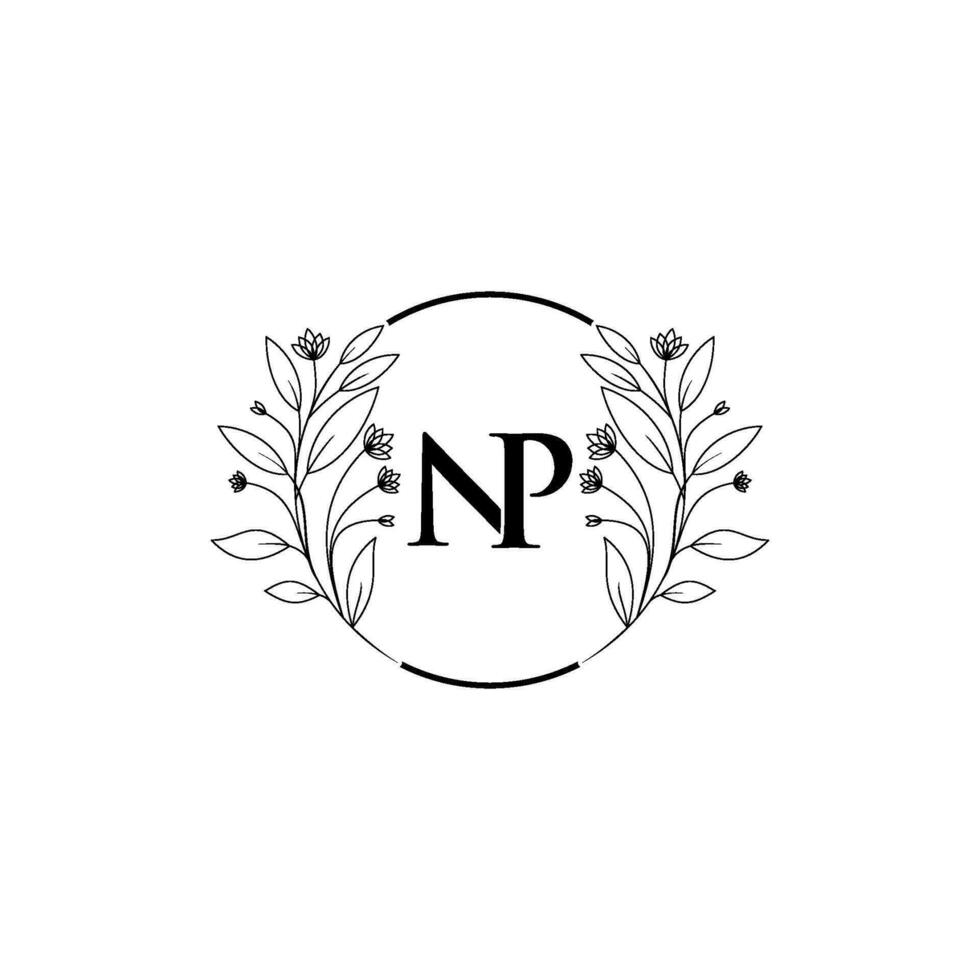 Floral letter N, P logo Icon, Luxury alphabet font initial design isolated vector