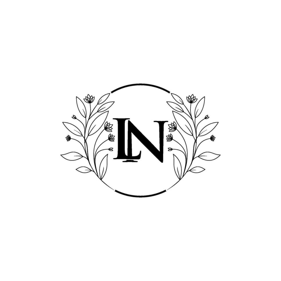 Floral letter L, N logo Icon, Luxury alphabet font initial design isolated vector