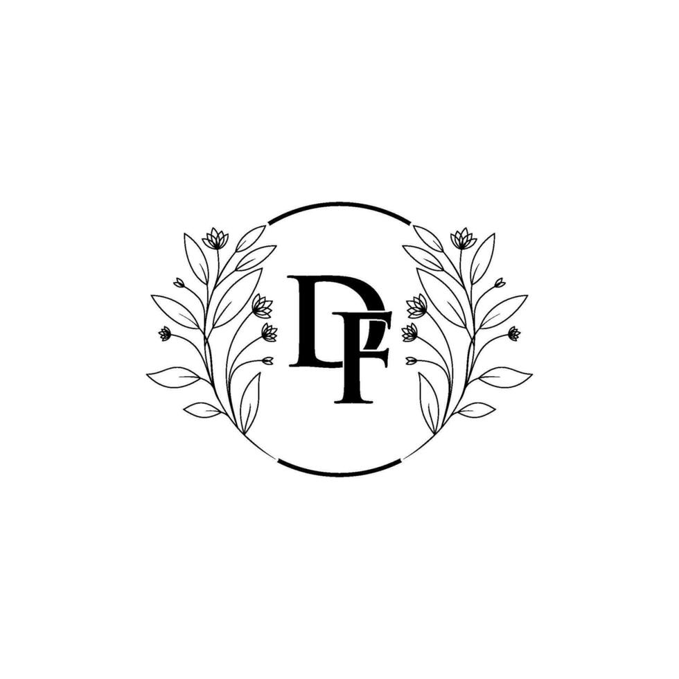 Floral letter D, F logo Icon, Luxury alphabet font initial design isolated vector