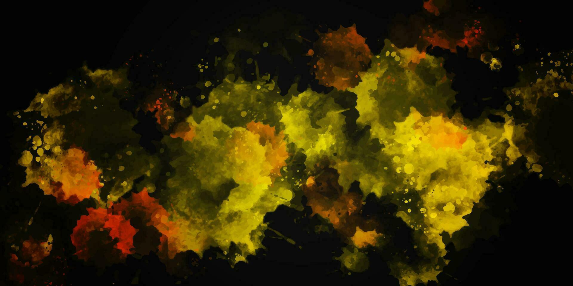 Abstract dark background. Watercolor splashes, drops. Yellow and orange tones vector