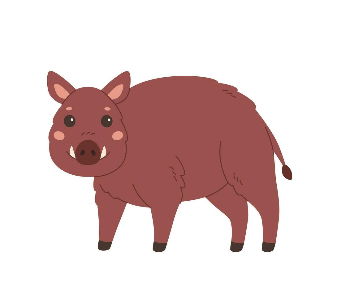 Cute wild boar. Woodland animal. Vector illustration in flat style