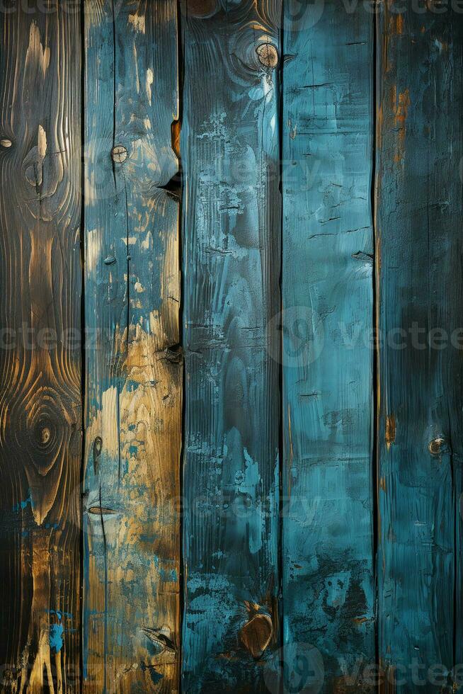 Vintage grunge black light blue white, wood background, vertical. AI generative photo