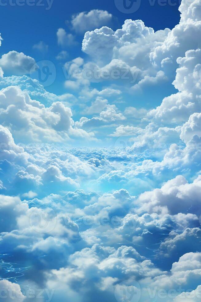 Blue sky above with clouds depth dynamic beautiful sky. AI generative photo