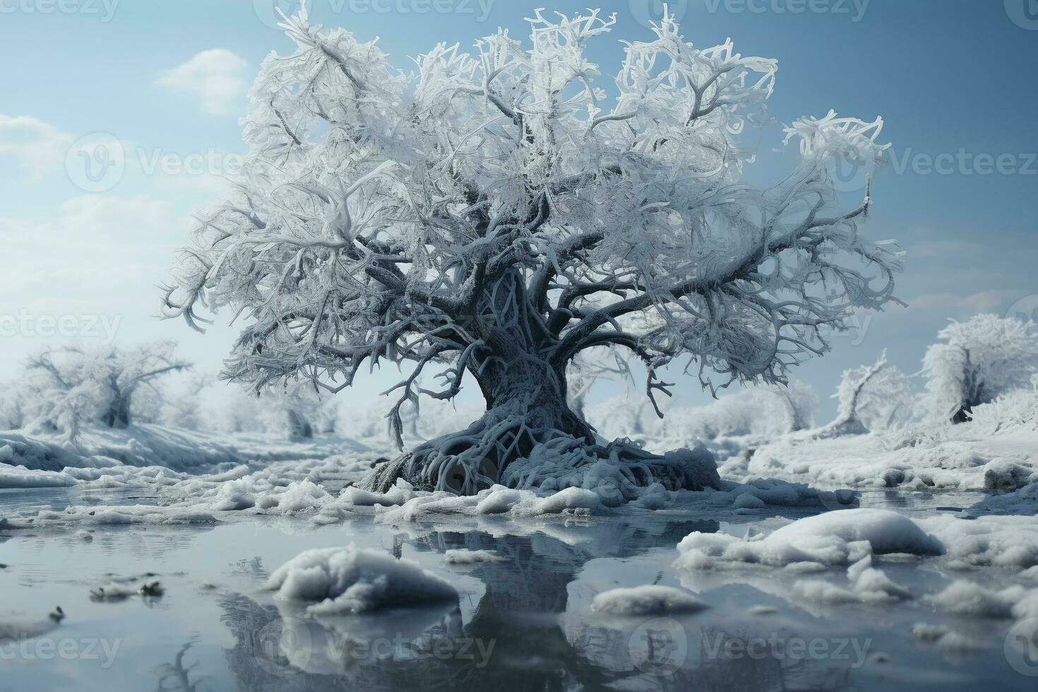 Winter, a photo realsitic landscape. AI generative