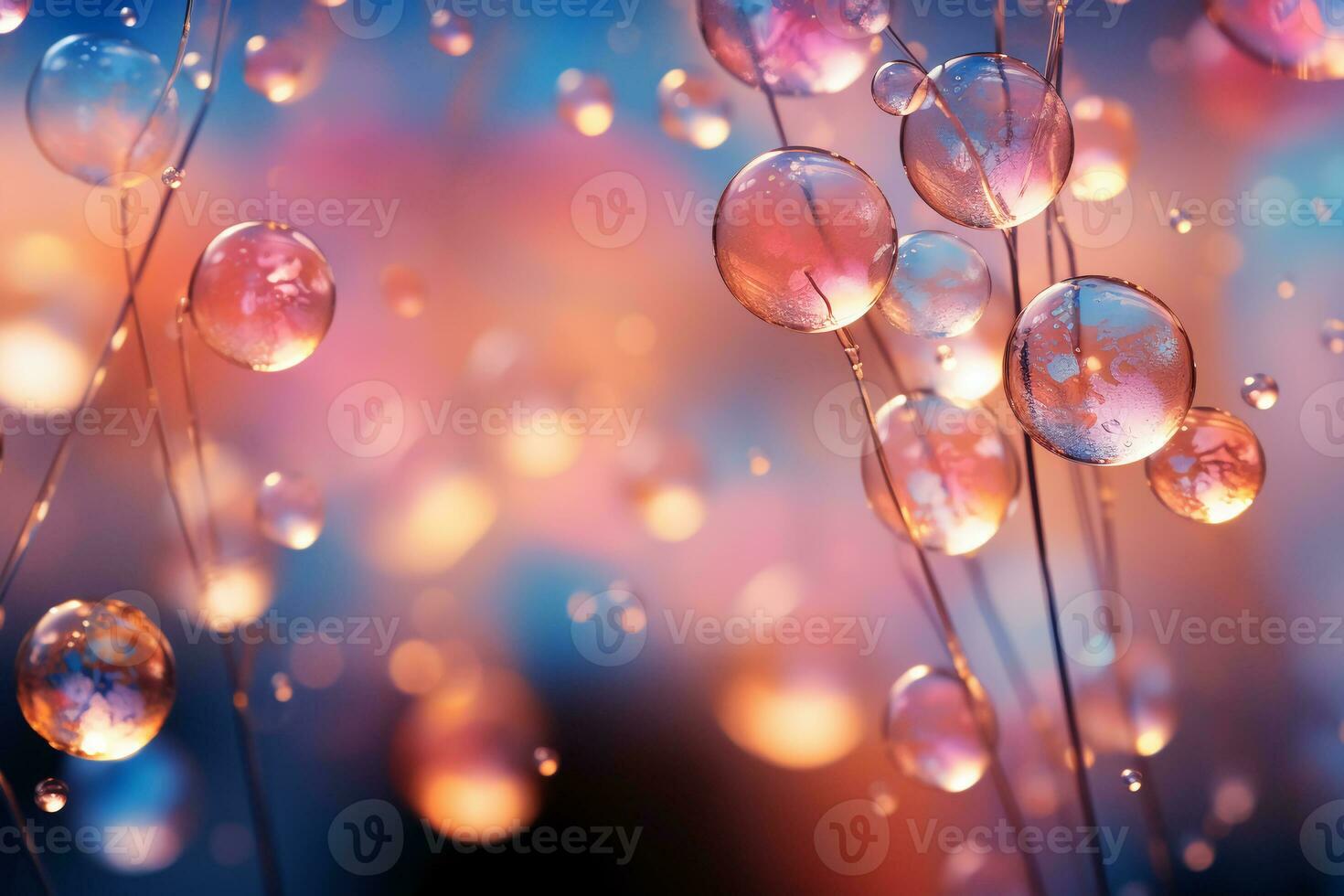 Bubbles background, bokeh light pink and blue. AI generative photo