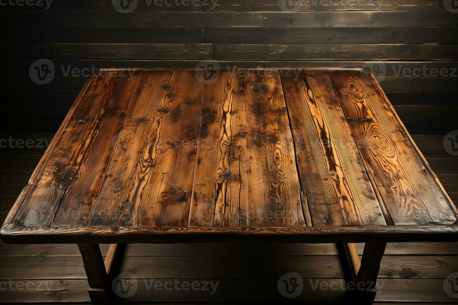 Realistic old wood table covering all surface from above. AI generative photo