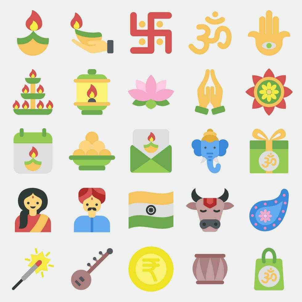 Icon set of diwali. Diwali celebration elements. Icons in flat style. Good for prints, posters, logo, decoration, infographics, etc. vector