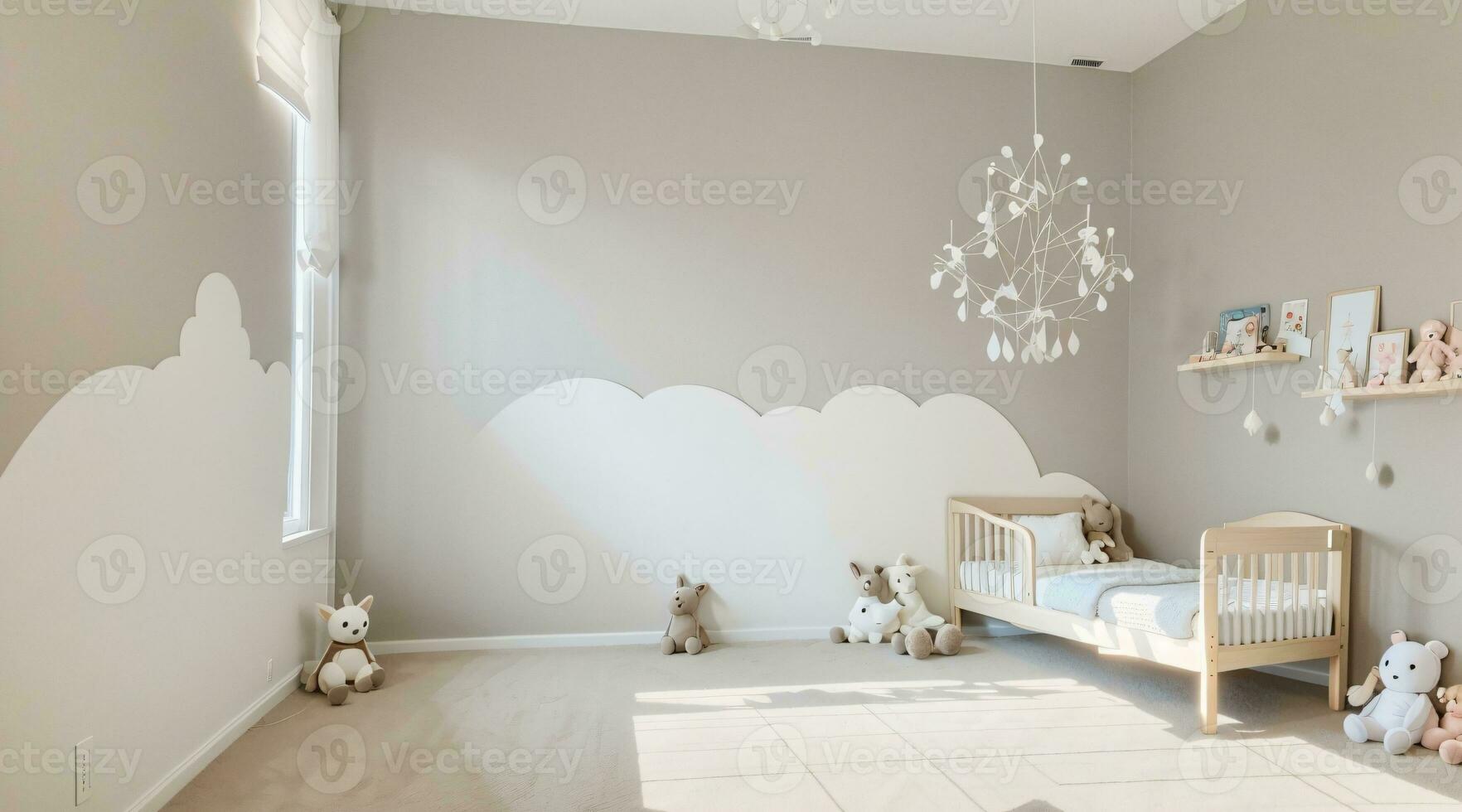 minimalist kids room with beige wall photo