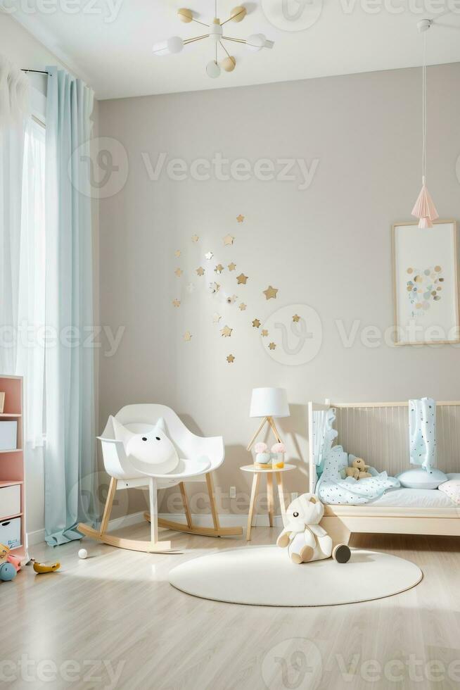 minimalist kids room with beige wall photo