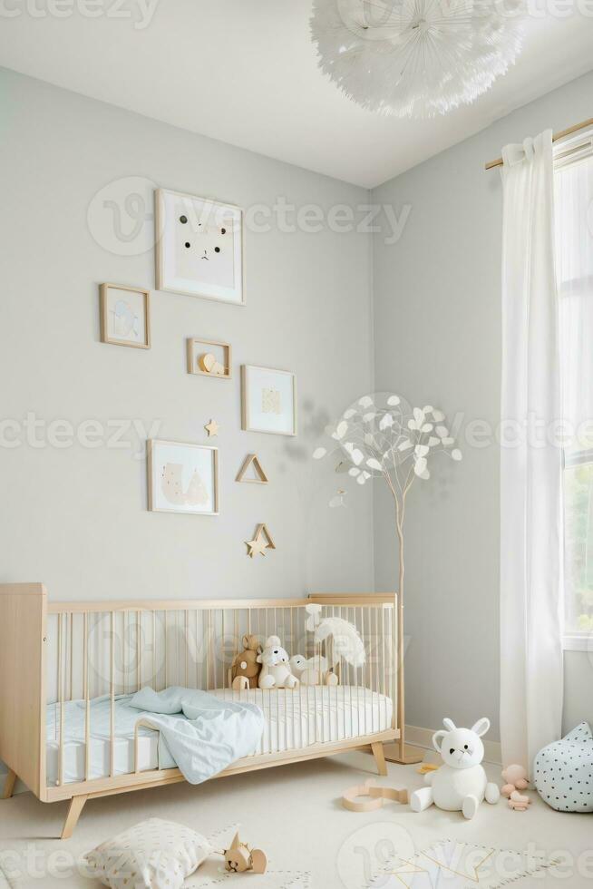 minimalist kids room with beige wall photo