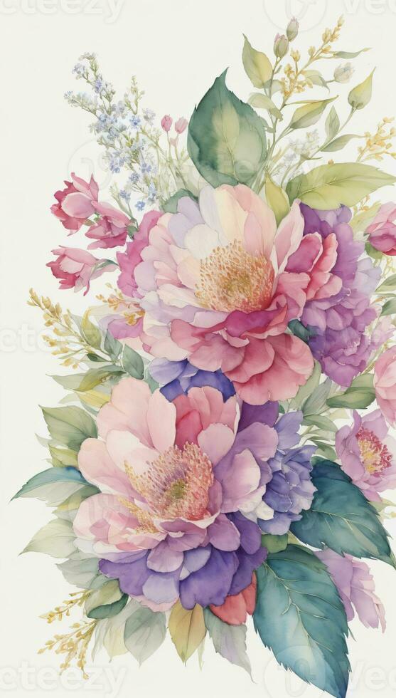 beautiful flower watercolor on white textured paper photo