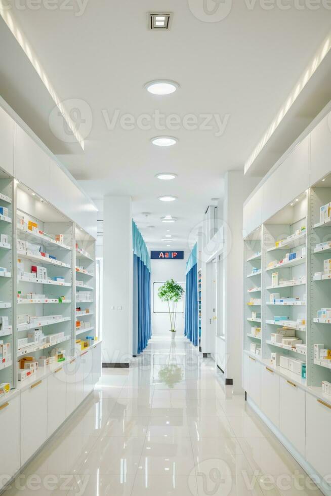 Counter store table pharmacy background shelf drug medical shop drugstore photo