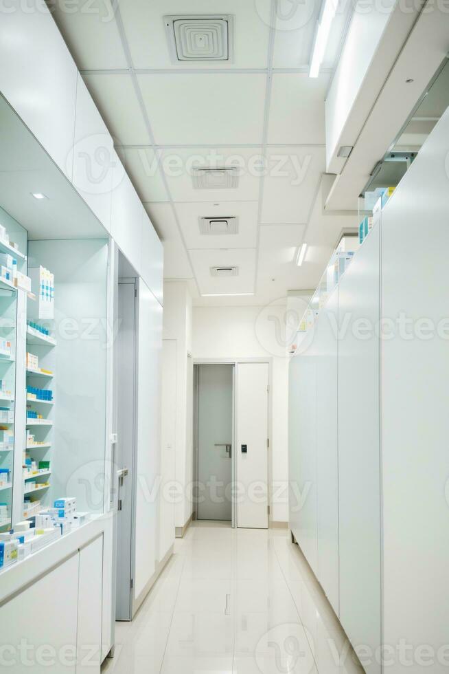 Counter store table pharmacy background shelf drug medical shop drugstore photo