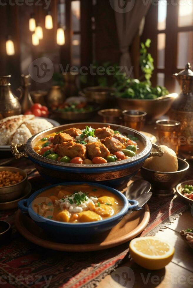 delicious photo of arabian food banquet