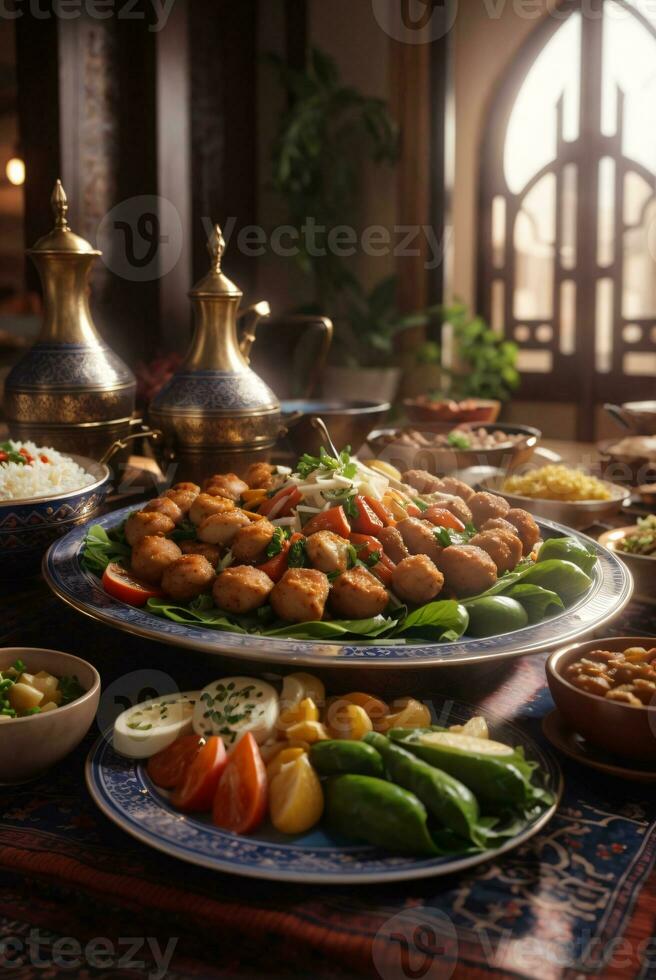 delicious photo of arabian food banquet