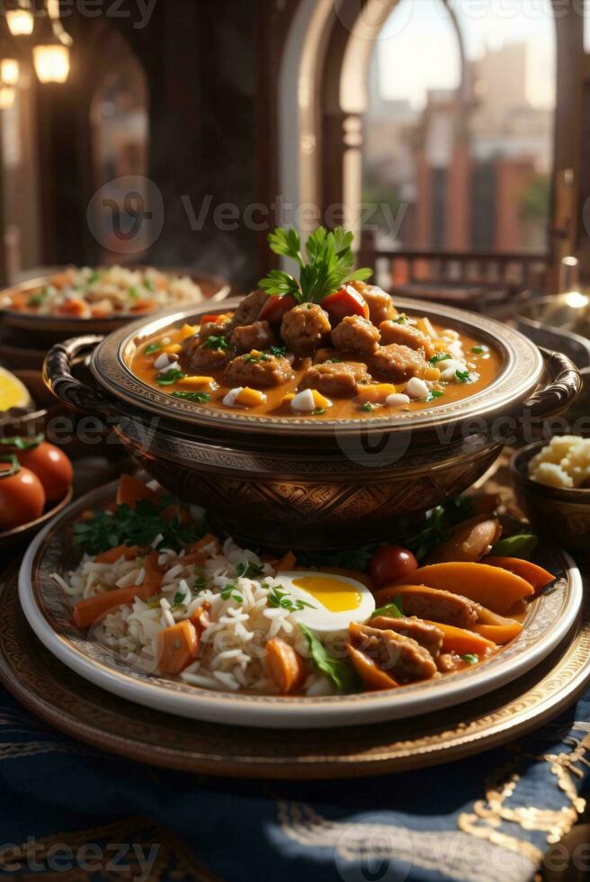 delicious photo of arabian food banquet