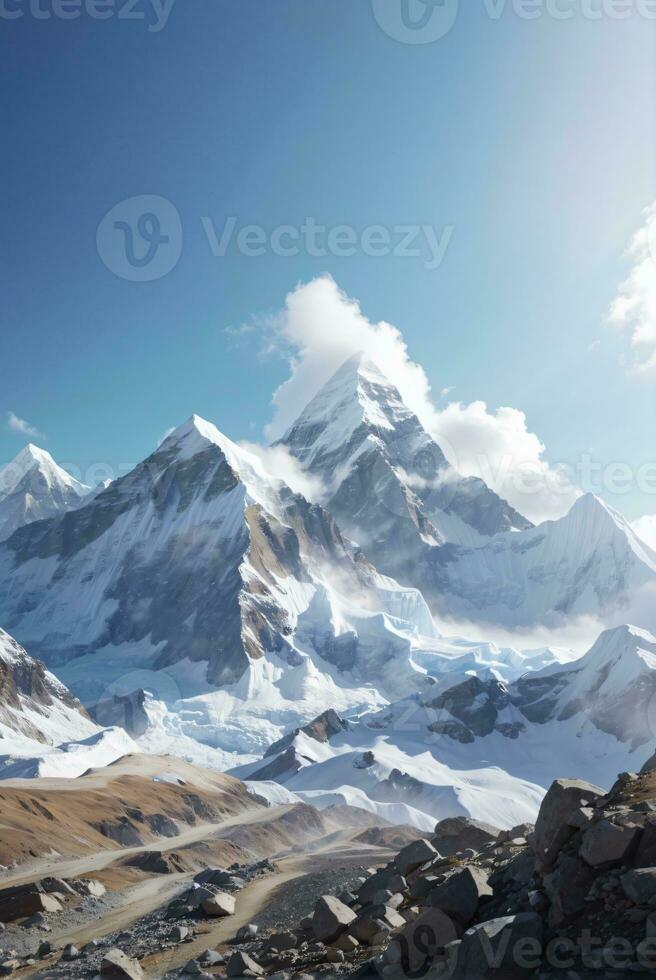 motivational background everest mountain on the sunny day photo