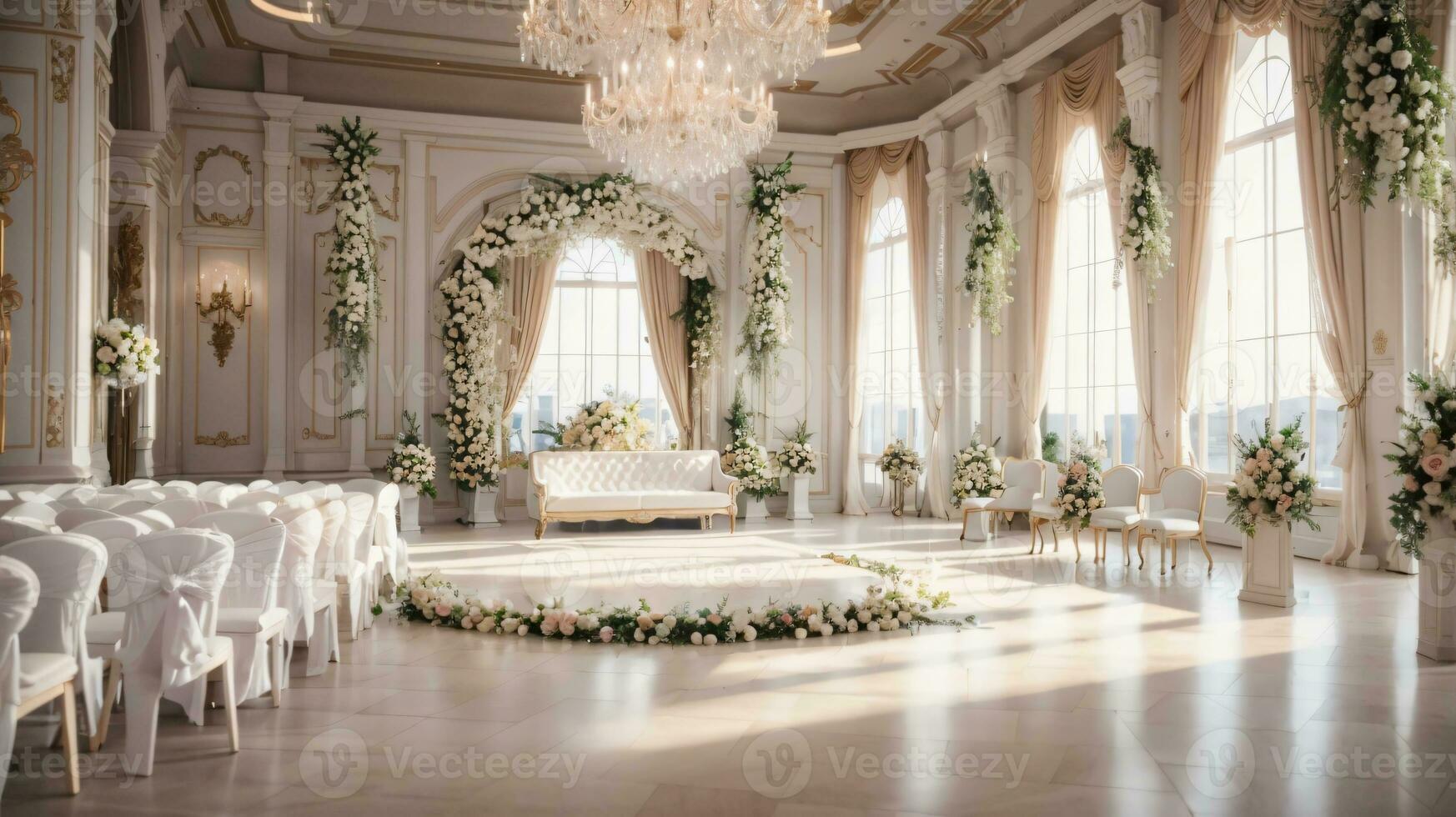 decorated hall for wedding is ready for celebration photo