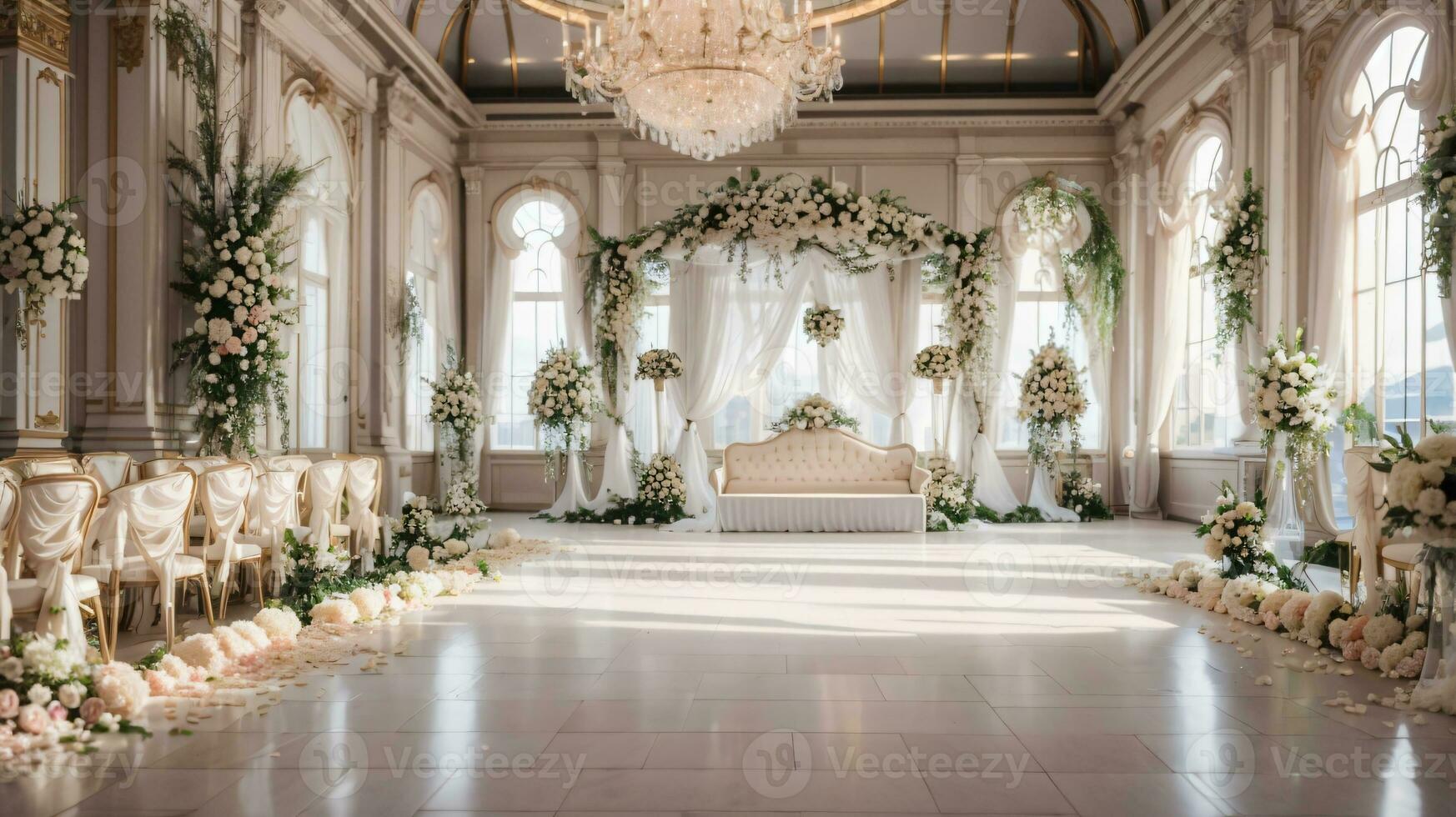 decorated hall for wedding is ready for celebration photo