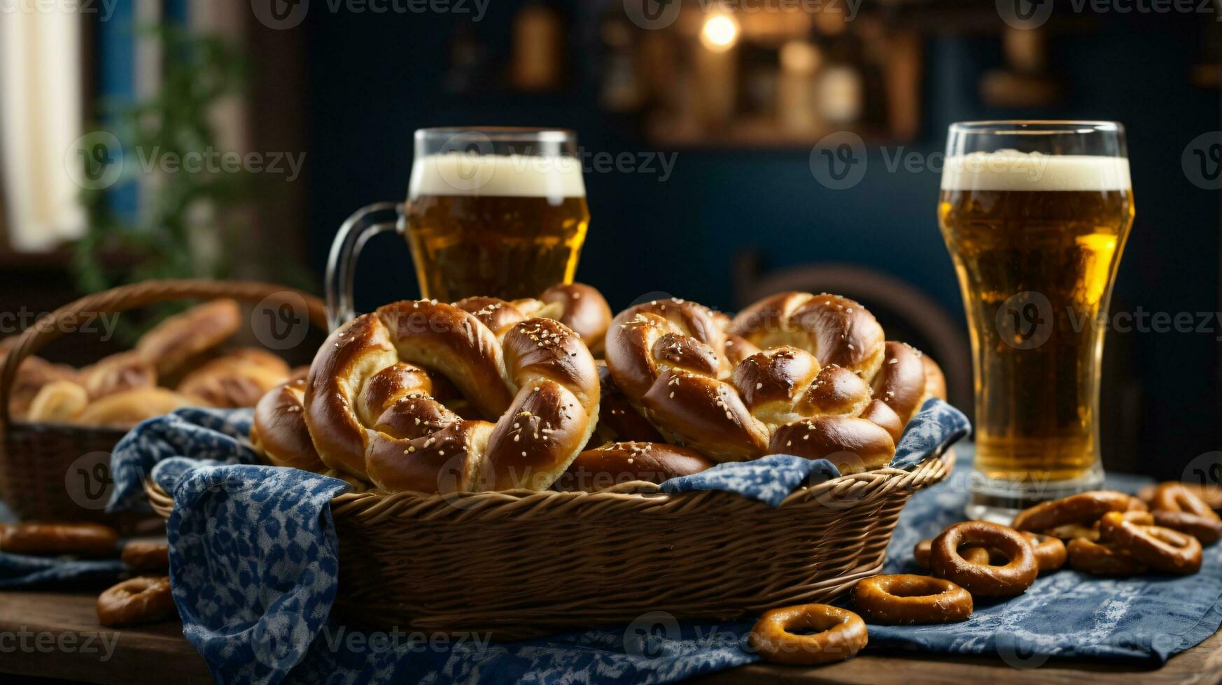 oktoberfest arrangement with delicious pretzel and beer festival photo