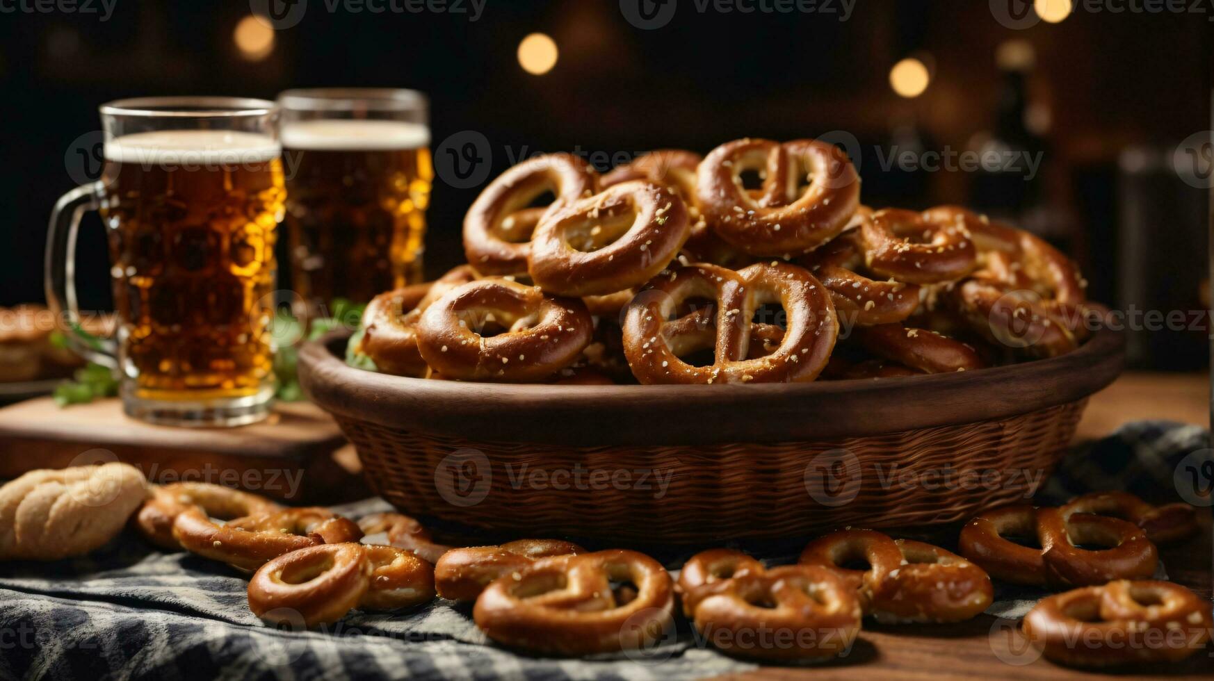 oktoberfest arrangement with delicious pretzel and beer festival photo