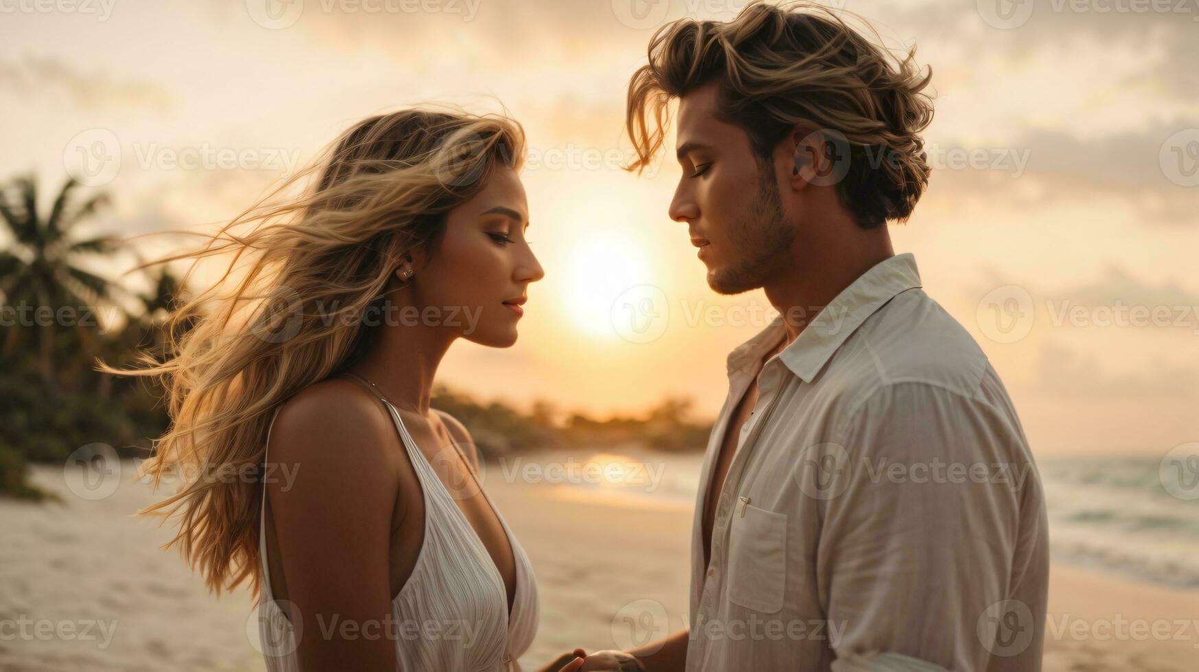 romantic couple spent time on beach photo