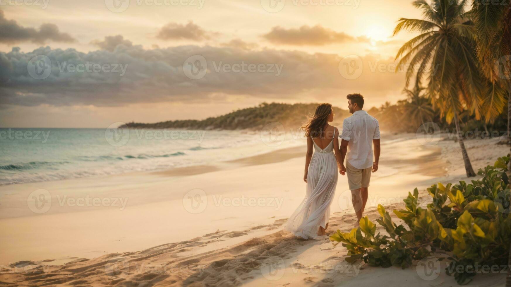 romantic couple spent time on beach photo