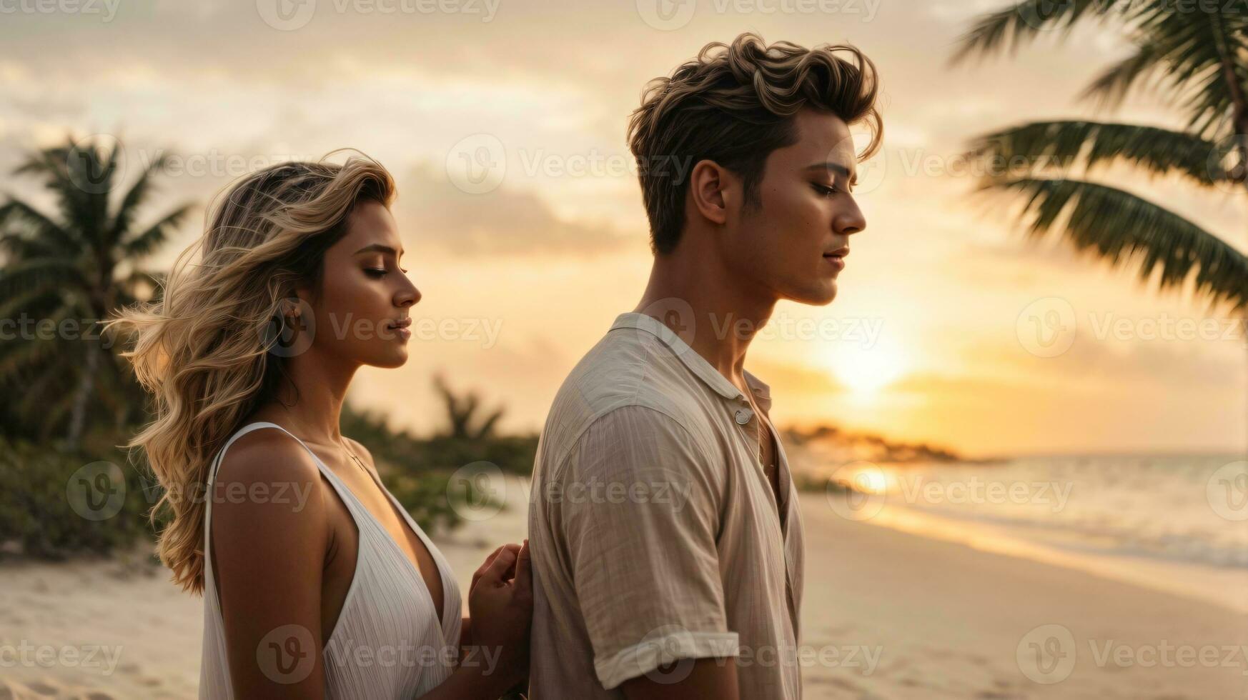 romantic couple spent time on beach photo
