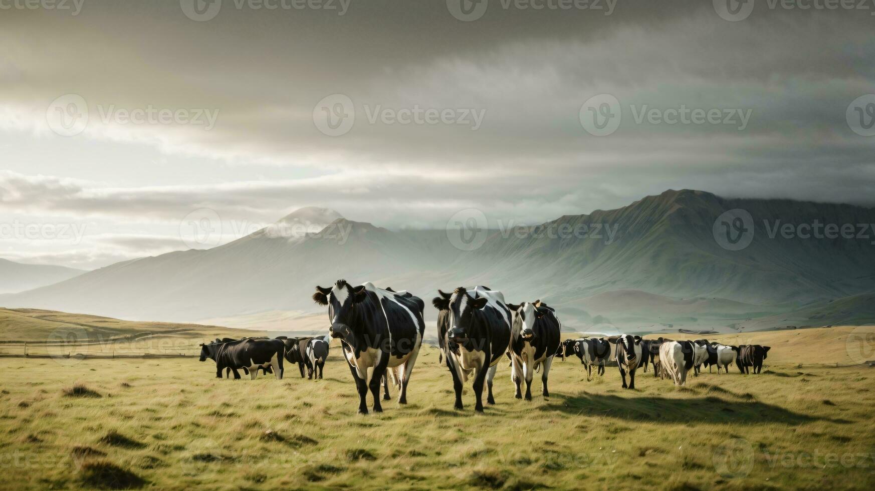 manada vacas en nuevo Zelanda césped campo foto