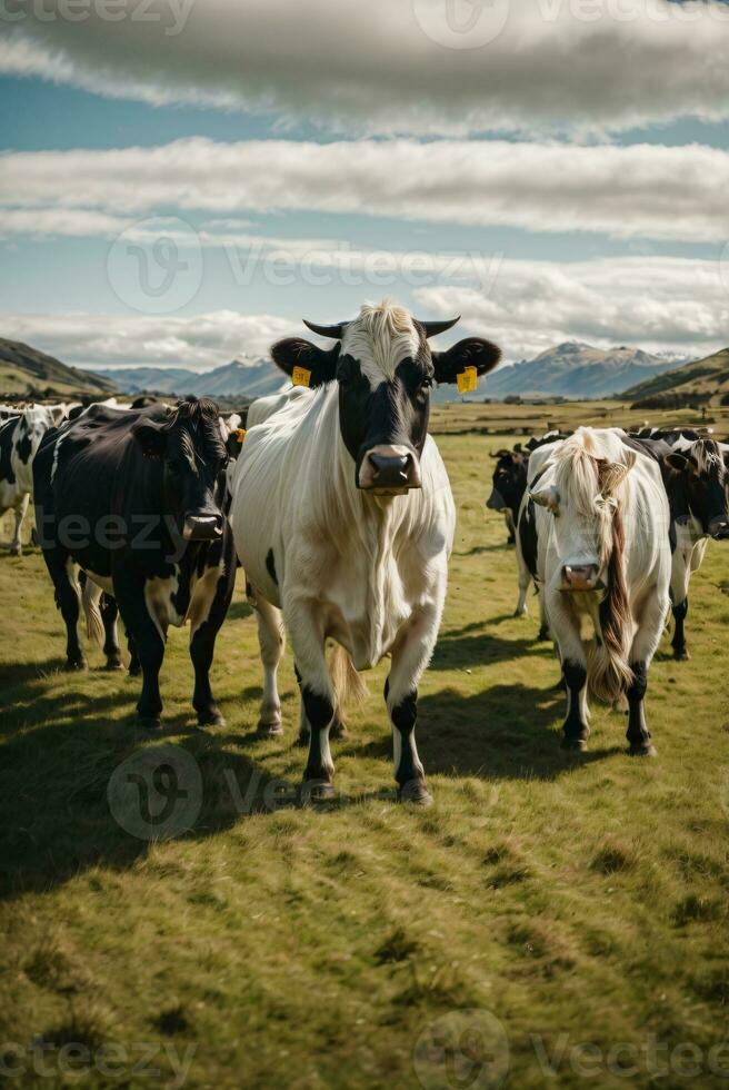 manada vacas en nuevo Zelanda césped campo foto
