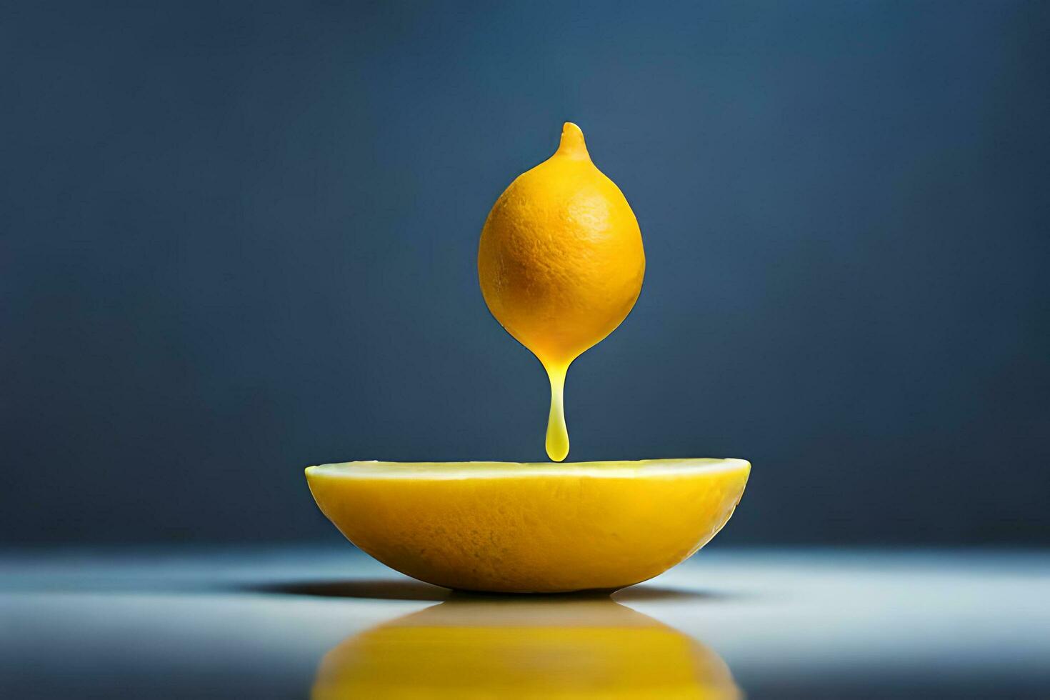 lemon fruit as dripping art in a colorful yellow background photo