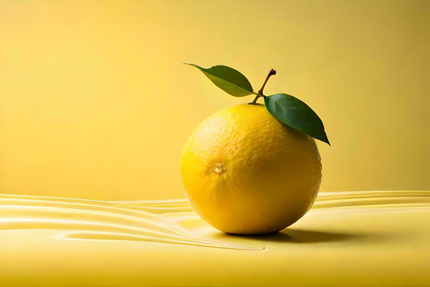 lemon fruit as dripping art in a colorful yellow background photo