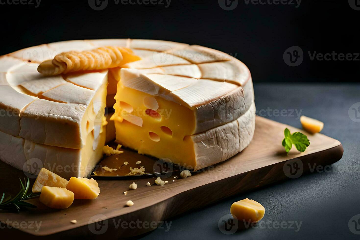 Photo delicious pieces of cheese on a dark background highly detailed