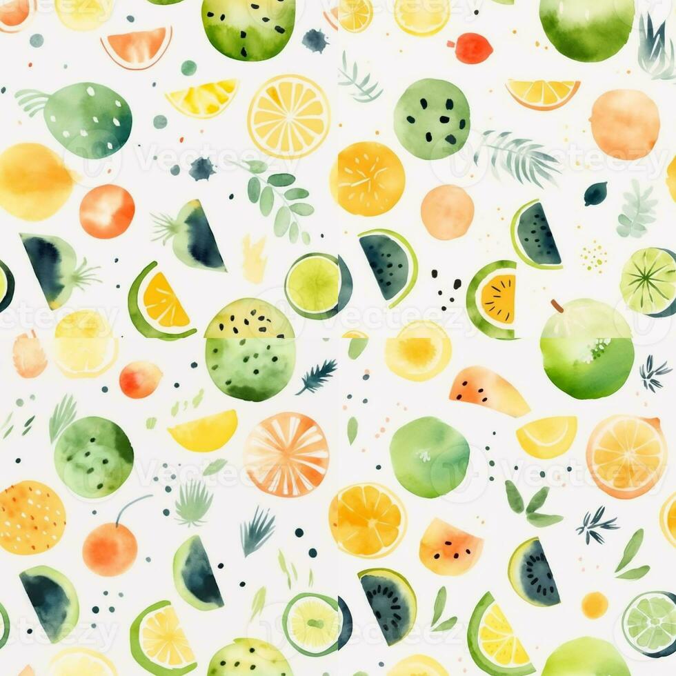 Watercolor tropical fruit pattern photo