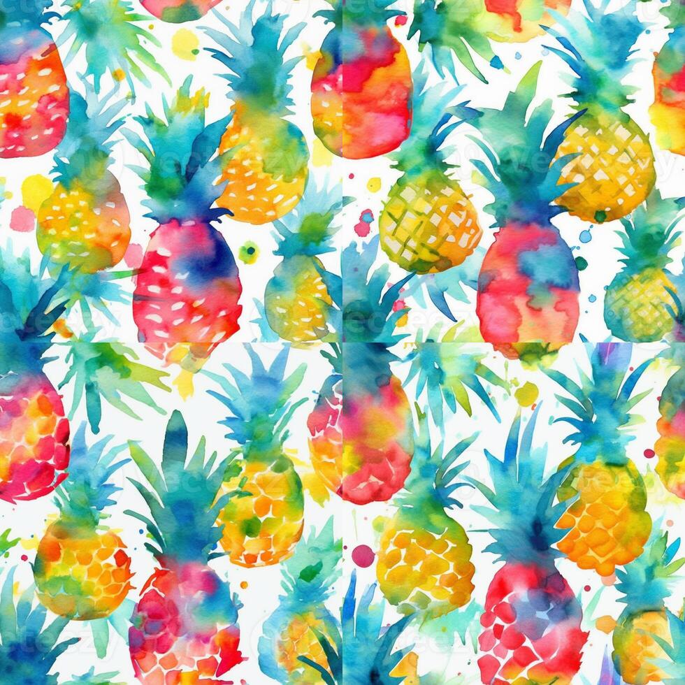 Watercolor tropical fruit pattern photo