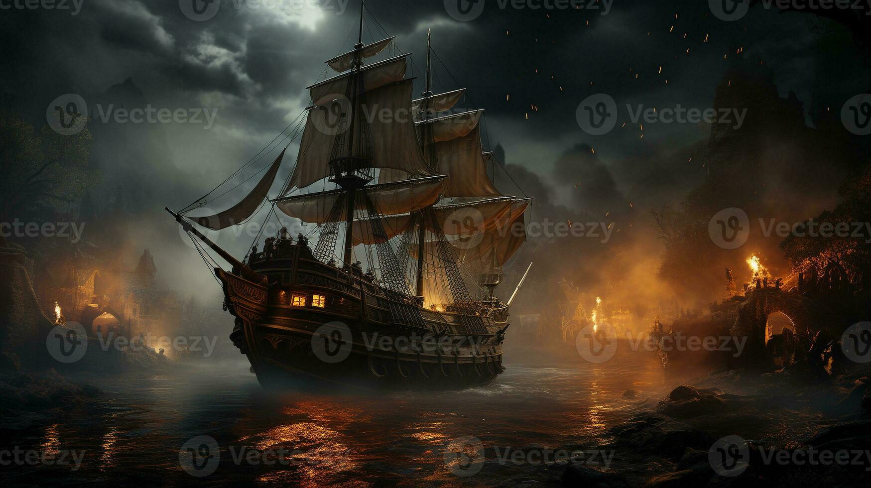 A pirate ship in the ocean photo